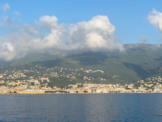 Fototapeta premium view from the sea at bastia City on corsica island