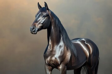 Fototapeta premium Proud Arabian horse with flowing mane isolated