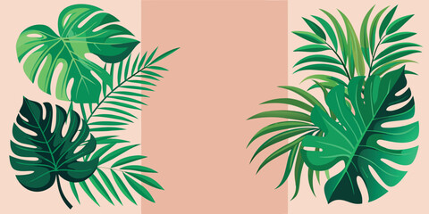 Two vertical banners featuring a design of lush tropical leaves, creating a vibrant and natural atmosphere..eps