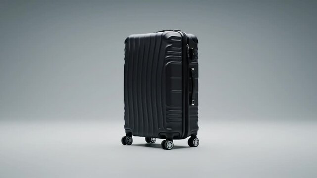 Dark gray hard-shell suitcase on a plain gray background