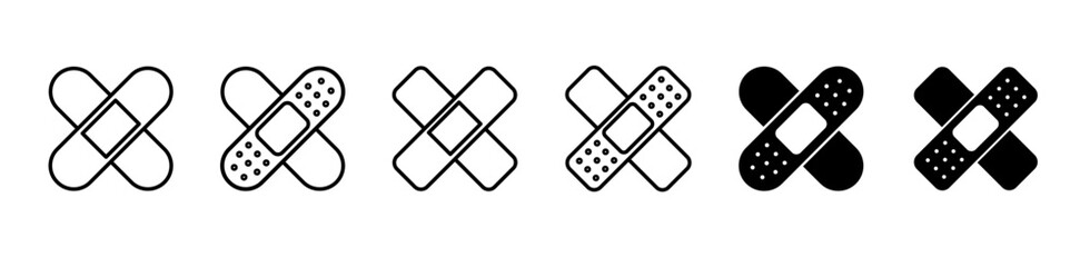 Medical plaster icon set. Bandage, patch symbol. Editable stroke. Vector illustration. 
