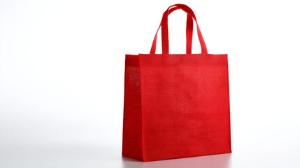 Plain red reusable nonwoven shopping bag displayed on white background, emphasizing eco-friendliness. 


