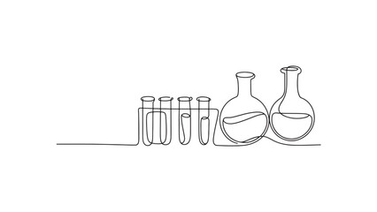 Continuous Line Drawing of Laboratory Glassware Chemistry Equipment Science Experiment