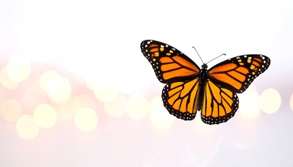 Fototapeta premium Monarch butterfly in flight against a soft, bokeh background