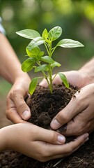 hands holding a plant, planting,