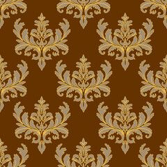 Baroque style seamless vintage pattern with abstract florals damask elements. 