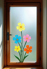 Obraz premium Brighten any room with these cheerful and colorful flower decals, a simple and vibrant way to decorate a frosted glass door for a playful, happy home atmosphere. 