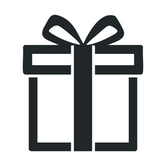 Simple gift box icon with ribbon bow in black and white