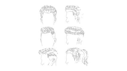 Diverse Hairstyle Collection Line Art Illustration on Transparent Background for Creative Projects