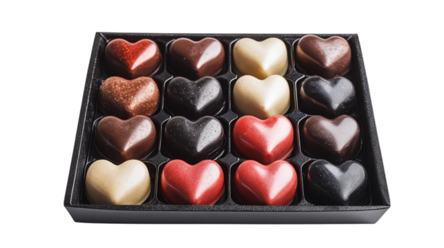 • A set of heart-shaped Valentine’s Day chocolates in a box, isolated on white background in HD  - Powered by Adobe