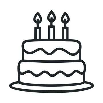 Simple line art of a two-tier birthday cake with three candles
