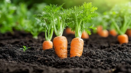 Close-up of Fresh, Vibrantly Colored Carrots Grown Organically in a Nutrient-Rich Garden Bed Soil