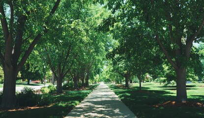 Obraz premium Sunlight-drenched tree-lined path