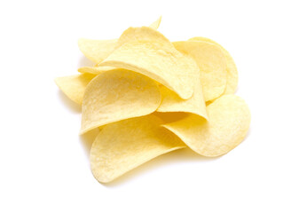Potato chips isolated white background.