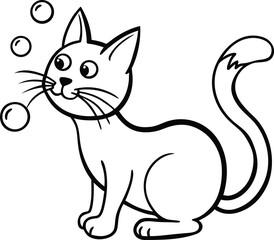 Obraz premium Cute black kitten cartoon vector illustration with a butterfly on white background