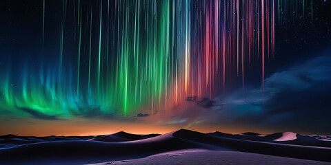 Aurora Borealis Over Silhouetted Sand Dunes with Vibrant Night Sky

