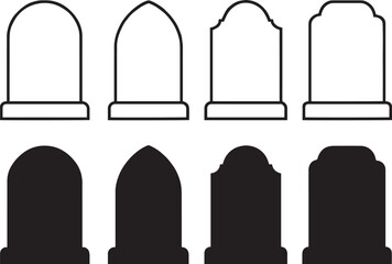 Diverse Tombstone Silhouettes A Collection of Grave Marker Designs in Black and White Graphic Illustration