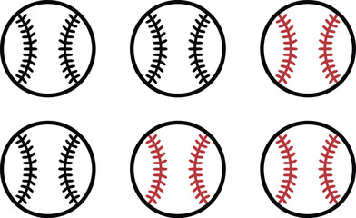 Six Baseball Icons with Red and Black Stitching sport