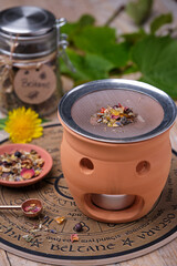 Traditional Beltane Incense Ritual on an Incense Burner with Tealight