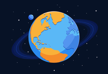 Naklejka premium Earth with orange landmasses and blue oceans in space illustration 