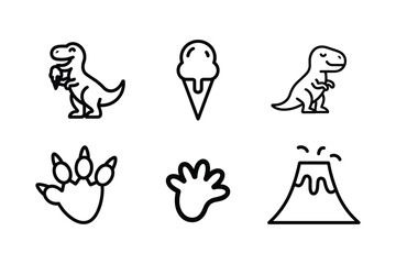 Obraz premium Dinosaur ice cream cone footprints volcano line art