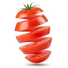 Sliced Tomato Floating Segments Against White
