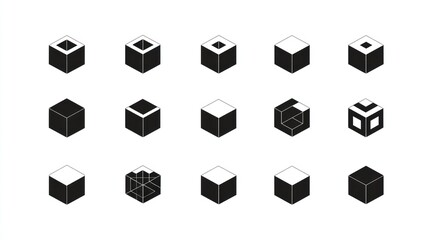 Geometric Cube Array: A visually engaging array of geometrically designed cubes, showcasing a diverse set of shapes, demonstrating form, shadow, and structural intrigue.