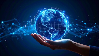 A hand holding a digital globe