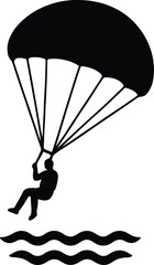 Silhouette skydiver paragliding parachute over water vector illustrator