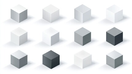 Geometric Cubes: Abstract composition with varying shades of gray. Clean and minimalist, this image presents a study in geometric form, color variation, and shadow.
