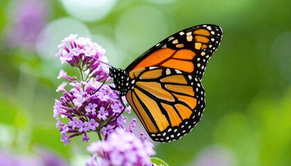 Fototapeta premium Monarch Butterfly on Lavender Blooms: A Serene Nature Study