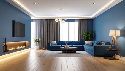Modern blue living room interior