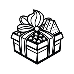 Elegant black outline vector illustration of a chocolate gift box