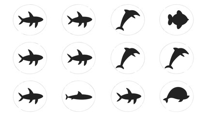 Naklejka premium Different types Unique Collection of animal icons set silhouettes