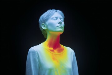 A thermal-style image displays a person's emotions as different colors in the body. This image symbolizes the mind-body connection and how emotions manifest physically. Ideal for somatic