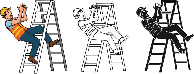 Worker falling from ladder safety hazard construction accident prevention occupational health and safety tips