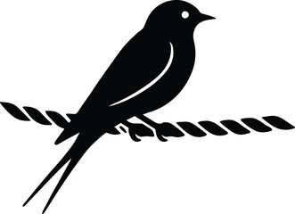 Silhouette Swallow perched on rope detailed minimalist vector illustrator
