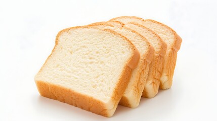 Stack of sliced white bread on a white background