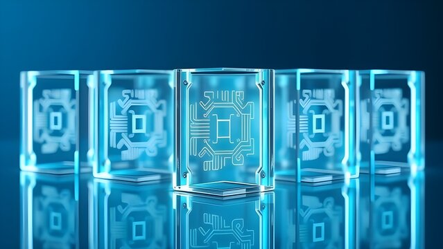 Futuristic Transparent Data Blocks for Technology and Business Background