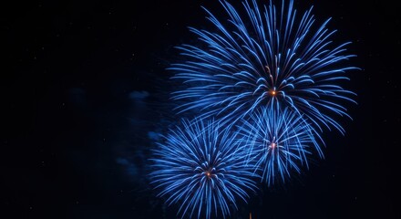 Fototapeta premium Spectacular Blue Fireworks Bursting Against the Dark Night Sky Creating a Festive Atmosphere of Celebration and Joy