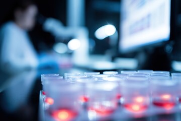 Scientist examining stem cell morphology on high resolution monitor