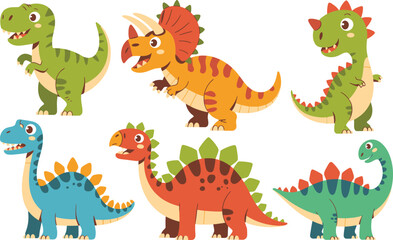 Assortment of cute cartoon dinosaurs prehistoric ancient