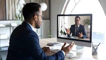 _Young indian confident businessman talking to male black man potential employee hirin .