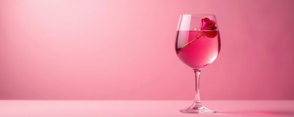 Pink background, rose wine glass, summer drink Top view , elegant, drink