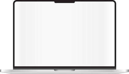 laptop screen, modern front view notebook with camera notch and blank display ideal for app UI UX preview website mockup responsive design template isolated clipping element

