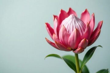 Stunning pink King Protea, isolated, light grey background, botanical, image, detail