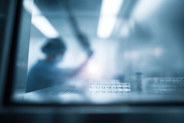 Scientist injecting stem cell solution into scaffold under biosafety cabinet