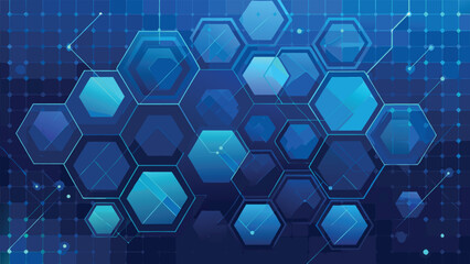 Blue hexagon pattern with an abstract design, highlighted by a subtle light, conveying a sense of depth and movement..eps