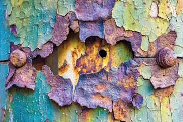 Weathered metal with peeling paint and rust