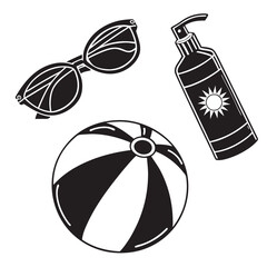 Fototapeta premium Summer beach essentials including sunglasses a beach ball and sunscreen